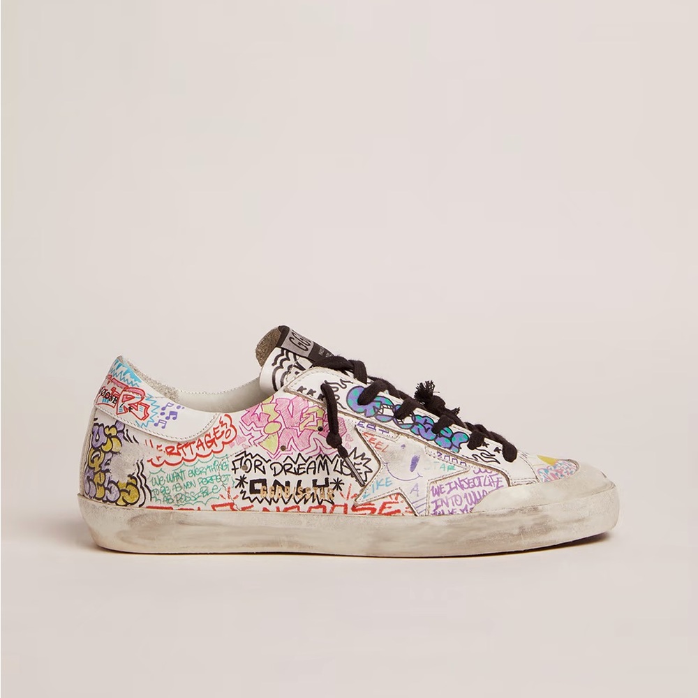 GG Super-Star sneakers in white leather with multicolored graffiti print